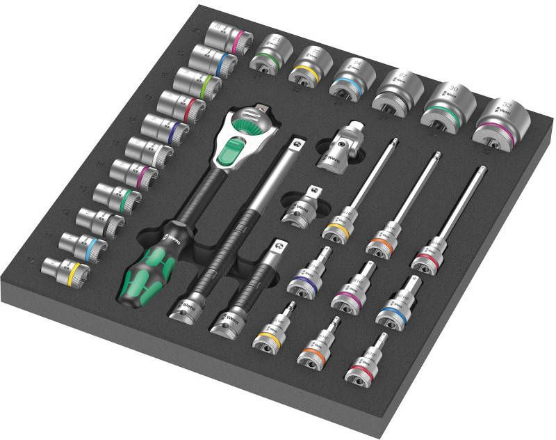 Wera 9722 Schuimrubberen inzetstuk met 8000 C Zyclop ratel 1/2" Set 1, 31 delig Gereedschapsset